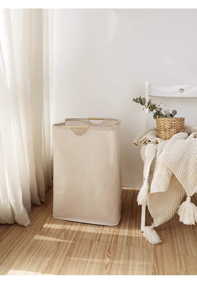 Fanyejia Japanese-Style Instagram-Style Laundry Hamper, Wooden Handle Dirty Clothes Basket for Home Bathroom Bedroom Dormitory, Large Laundry Storage Bi 4