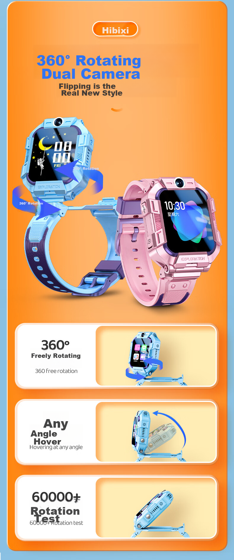 Xibixi Children's Smartwatch Phone Watch, 4G Full Network, HD Video, Waterproof And Shockproof, GPS Positioning, Long Battery Life, Student Smartwatch for Primary, Middle And High School Students 3
