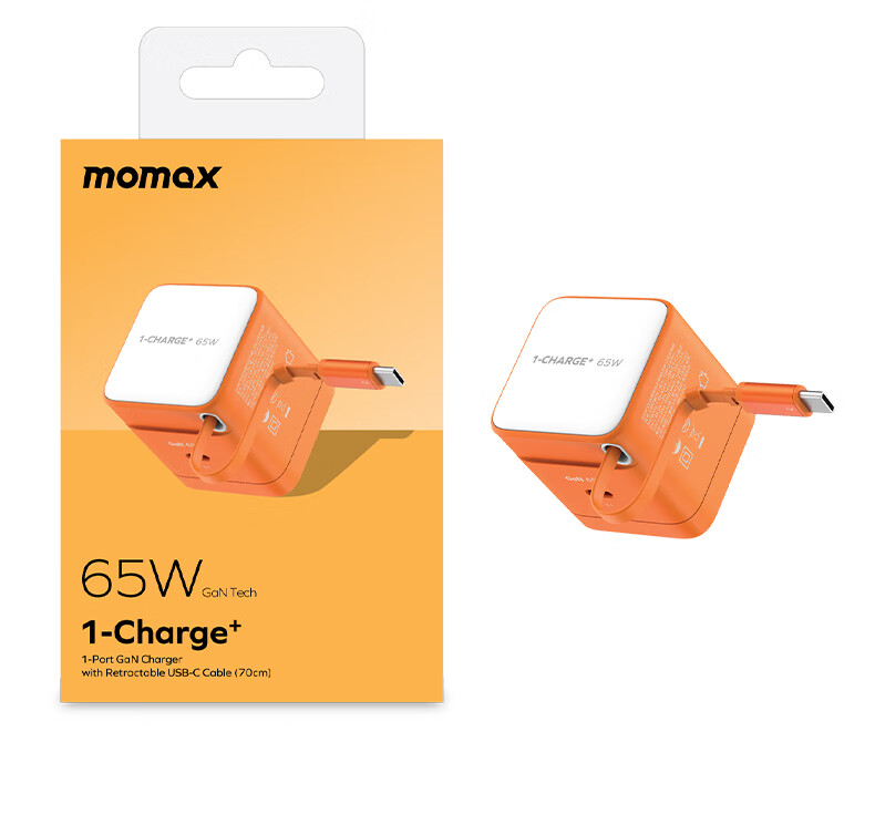 MOMAX [National 3C Certified] 65W Gallium Nitride Charger with Built-In Cable, Dual-Port Fast Charging Head, Compatible with Apple IPhone 17/16 Pro Max, Huawei Phones, Macbook Laptops 4