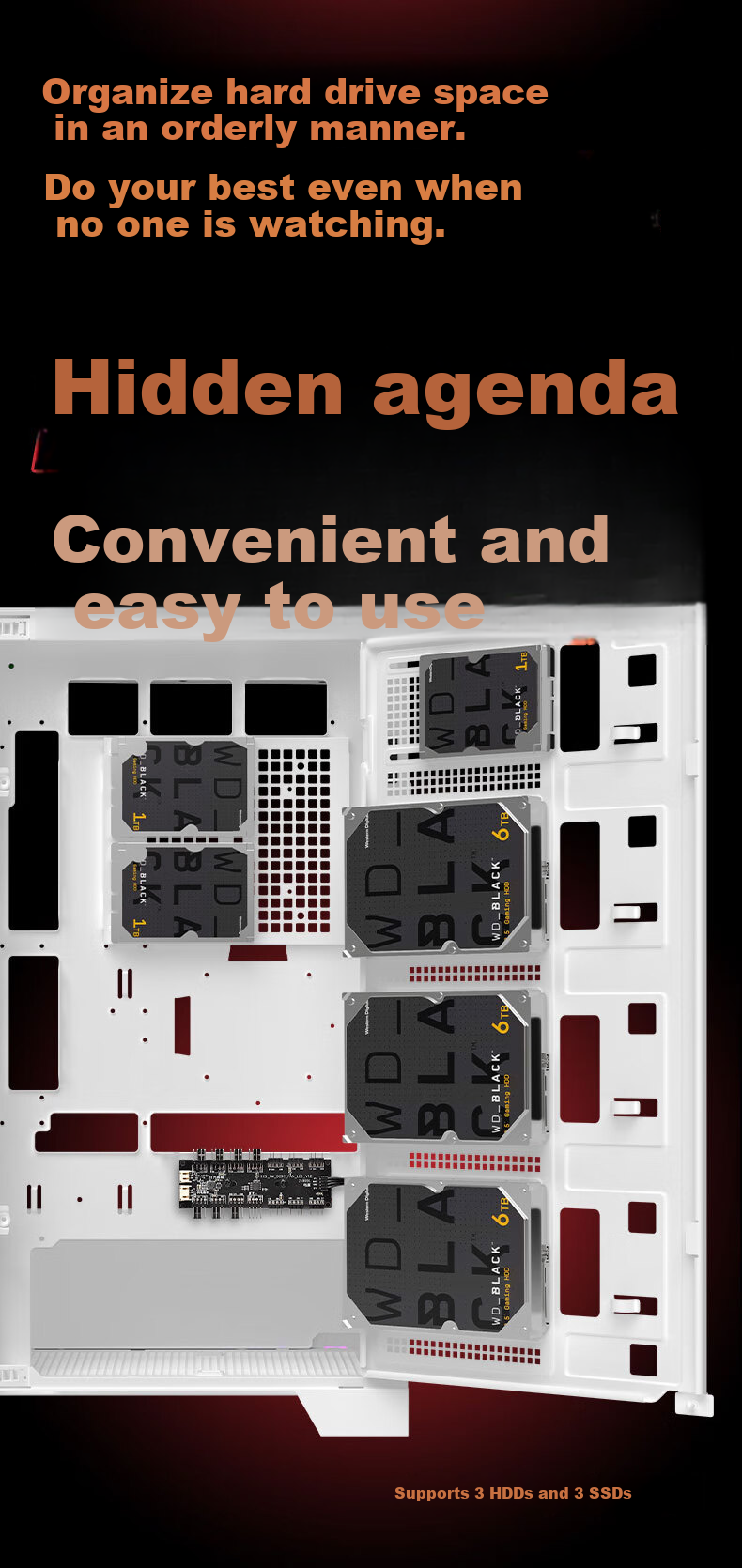 AOC AICG860W White EATX Gaming Computer Case with Three-Sided Glass View, Quick-Release Design, 9-Slot Dual Graphics Card Support, 480mm Water Cooling Compatible, Functional Display Scree 6