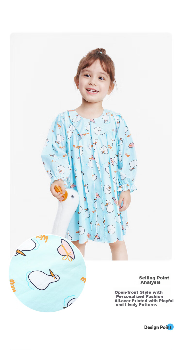 Annil Girls' Long-Sleeve Dress for Spring, Blue Floral Pattern, Size 100 3