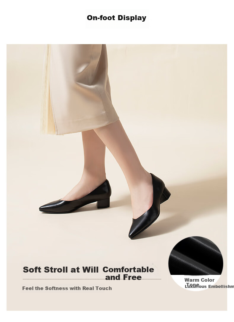 COMELY Women's Single Shoes, Spring And Autumn Air Cotton Soft Sole, Simple Comfortable Chunky Heel Commuter Work Shoes, Black, Size 37 7