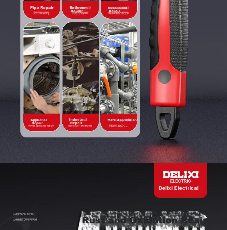 DELIXI ELECTRIC Adjustable Wrench, Multifunctional Plumbing Wrench, Wide-Mouth Adjustable Spanner, Pipe Wrench Dual-Use 12-Inch 3