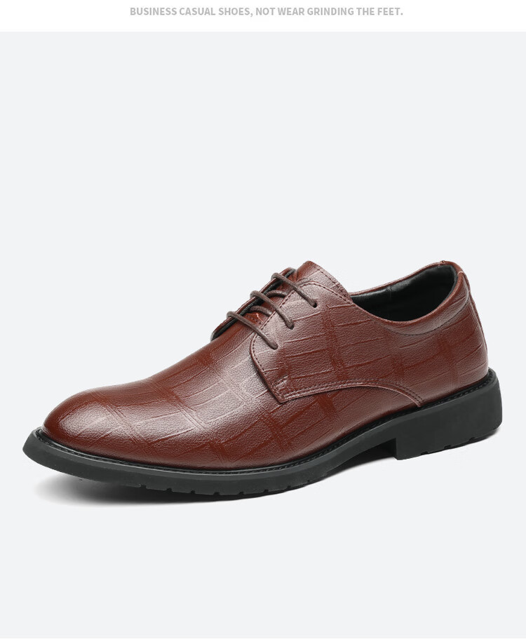 PLAYBOY Men's Shoes, Spring Soft Leather Business Commute Derby Shoes, Trendy British Style Formal Dress Pointed Casual Leather Shoes for Me 7
