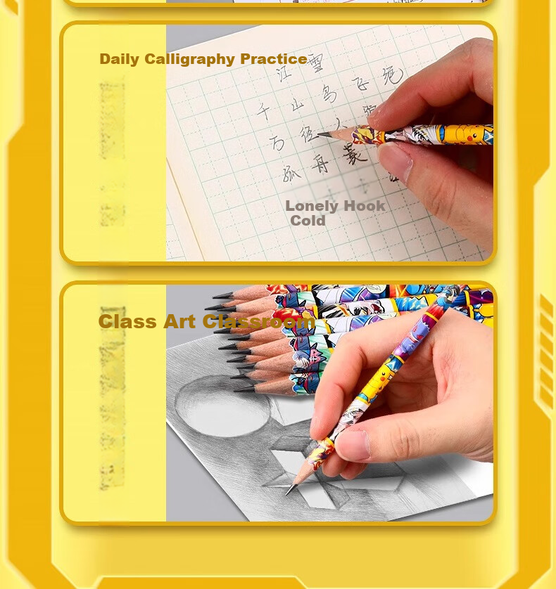 M&G Stationery HB Pencils, 12 Pieces, Pokemon Hexagonal Wooden Shaft with Eraser Tip, Random Styles, Student Summer Vacation Handwriting Practice Wooden Pencils QWP308E0 8