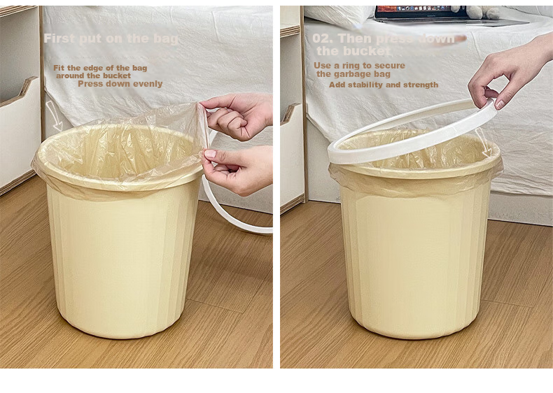 MR Lidless Trash Can with Pressure Ring, Set of 2, 8L Thick Large Capacity, Light Luxury Style for Living Room, Kitchen, Bedroom, Bathroom Wastebasket 5