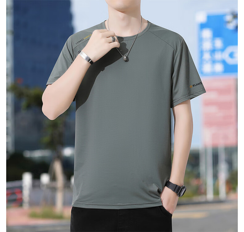 ROMON Men's Short Sleeve T-Shirt Summer Trendy Ice Silk Feel Versatile Business Casual Breathable Base Shirt LY7 Black 4XL 18