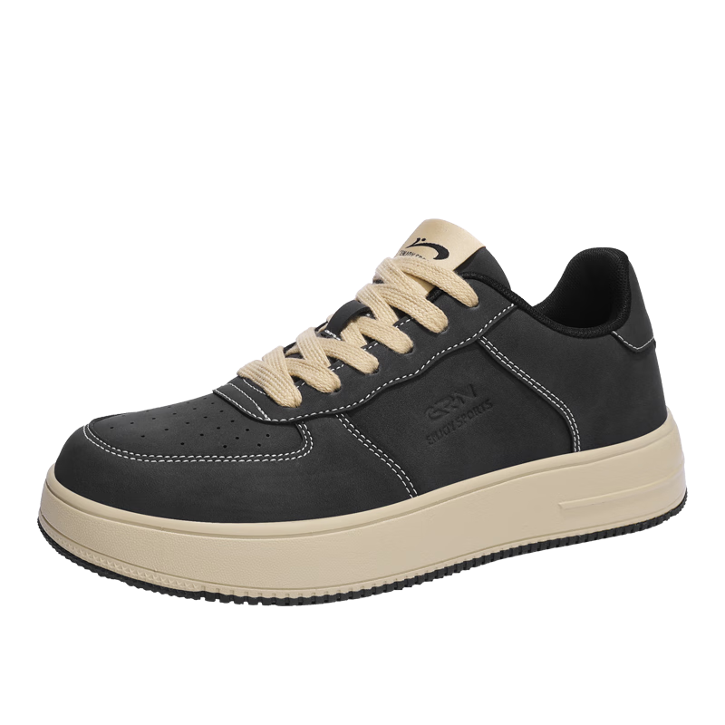 Guirenniao Men's Sneakers, Low-Top Soft-Soled Versatile Casual Shoes, Classic White Shoes, Phantom Black, Size 43