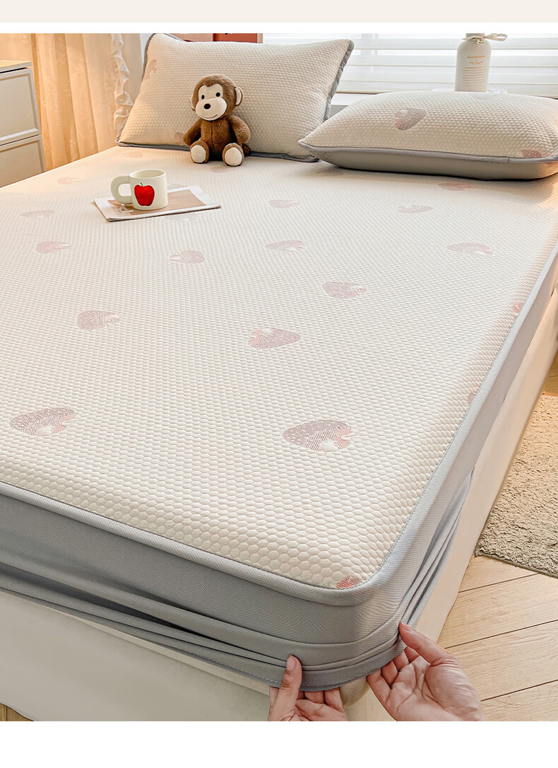 Wuyinliangpin Class A Summer Cool Ice Silk Fitted Sheet Set, Three Pieces, Double Bed 1.8x2 Meters Full Coverage Bed Cover Mattress Protector 3