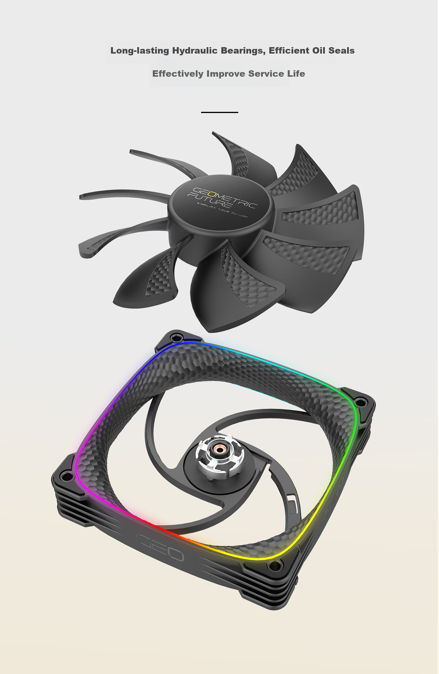 GeometricFuture Case Cooling Fan, Longshen 2503R Reverse Blade Fan, Black, ARGB Light Synchronization/PWM Speed Control, Single Pack 8