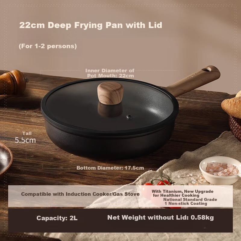 CaROTE Non-Stick Frying Pan, Small Skillet for Home Use, Suitable for Pancakes, Eggs, Steak, Titanium Cookware, Lightweight, Compatible with Induction Cookers, 22cm