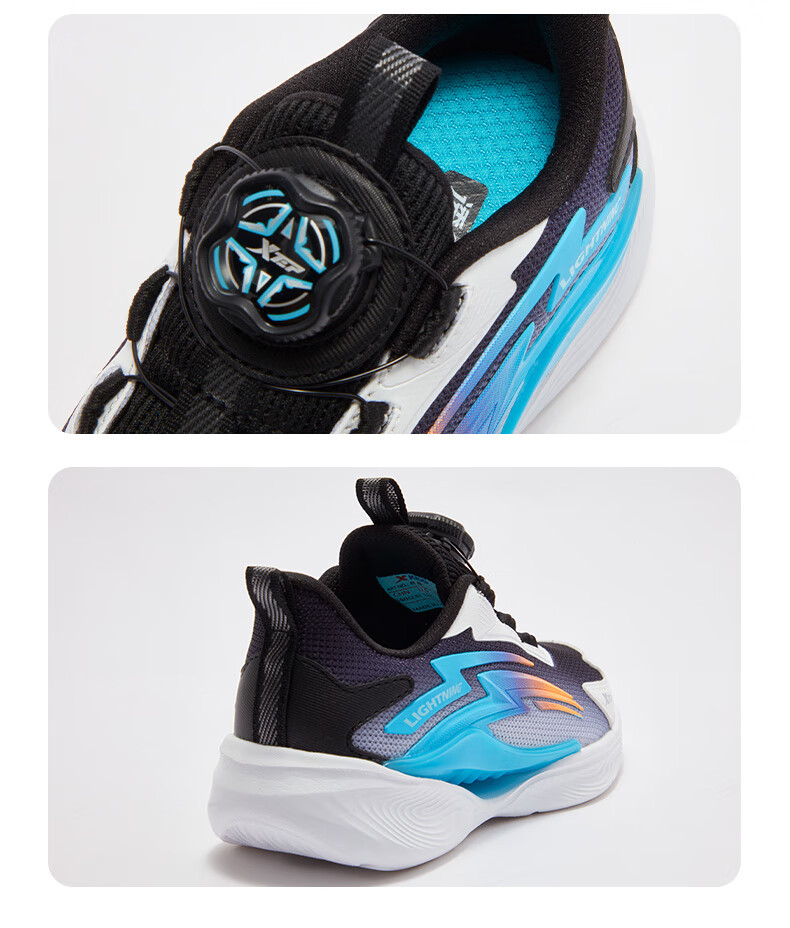 XTEP Children's Shoes, Boys' Toddler Rotating Buckle Lightweight Breathable Running Shoes, Black/Lake Blue, Size 27 13