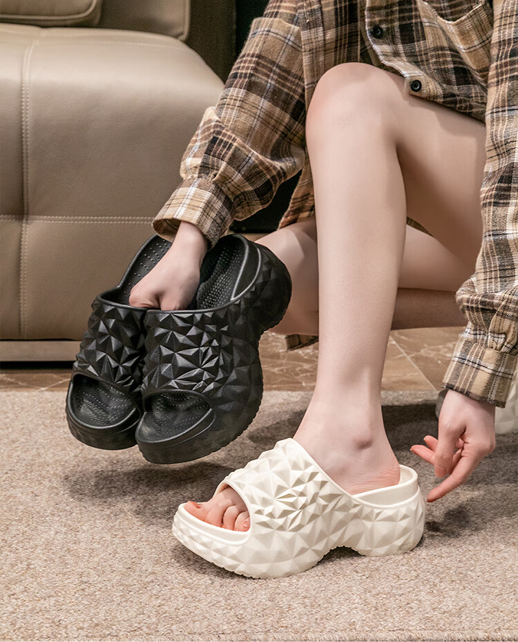 Taxiang Thick-Soled Slippers, Women's Outdoor Wear, Platform Sole, Height-Increasing, Fashionable Single-Strap Sandals, TQ697, Black, Size 35/36 4