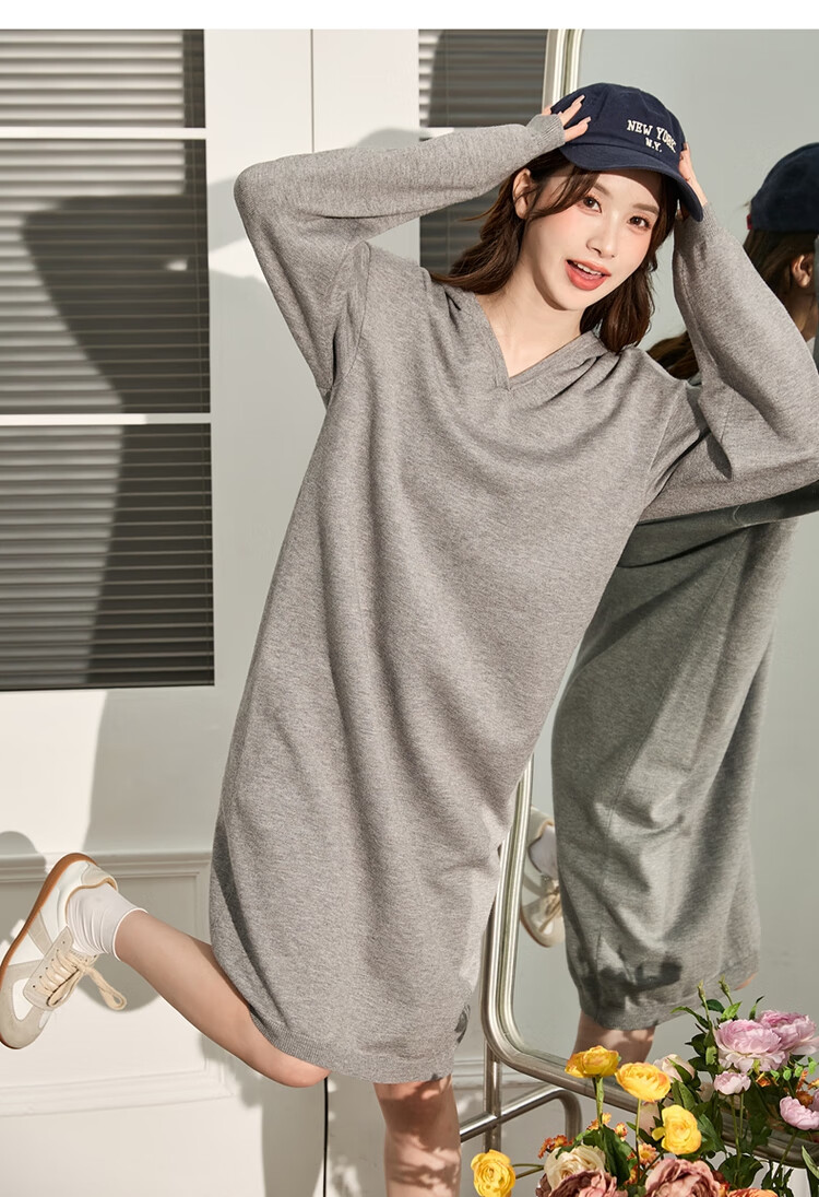 TonLion 2023 Hooded Knit Base Dress for Women Light Heather Gray S 10