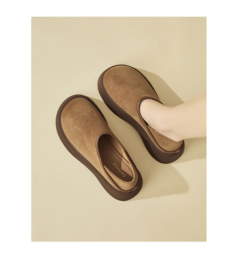 DAPHNE Women's Single Shoes, Fashionable Thick-Soled Retro Two-Way Birkenstock-Style Shoes, Soft-Bottom Versatile Slip-On Women's Shoes, Camel Color Single Lining, Size 35 6