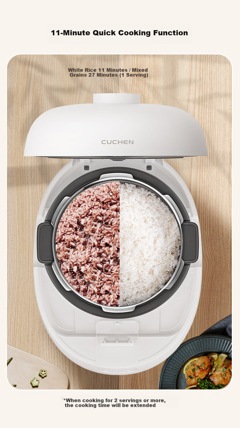 CUCHEN Dual Pressure Rice Cooker, Korean Imported, 0 Coating Stainless Steel Inner Pot, 3L Capacity for Home Use, 4-5 People, IH Heating Electric Rice Cooker And Electric Pressure Cooker, Replaceable Double Inner Pots, Smart Cooker 6