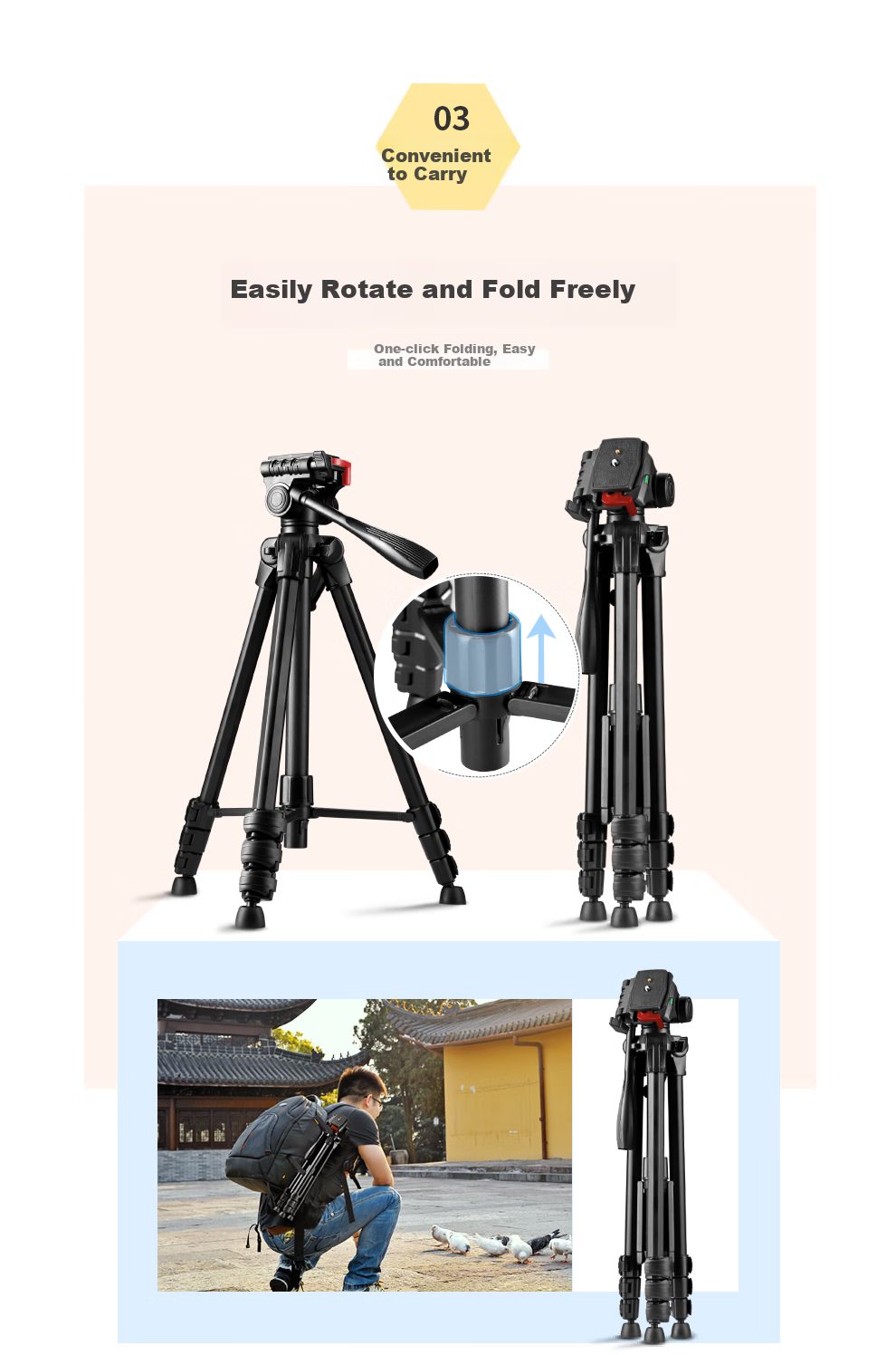 Weifeng WF-3320A Portable Tripod, Mirrorless And DSLR Camera Tripod, Camera And Smartphone Photography Outdoor Live Streaming Night Fishing Light Projector Floor Stand 5