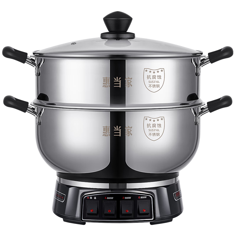 Hui Dang Jia Electric Steamer Pot, Electric Cooking Pot, Electric Wok, Multifunctional Electric Hot Pot, 316L Stainless Steel Electric Pot, All-In Electric Hot Pot, Multi-Purpose Pot G31-28