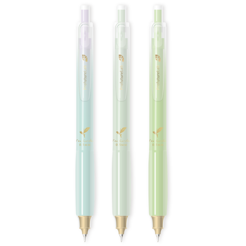 MASMARCU Morning Light China Tea Limited Edition Retractable Gel Pen, Black, 0.5mm, for Exam Practice, High Aesthetic Value, Quick-Drying, Smooth Writing, ST Tip, Random Color, Pack of 3, AGPK2634