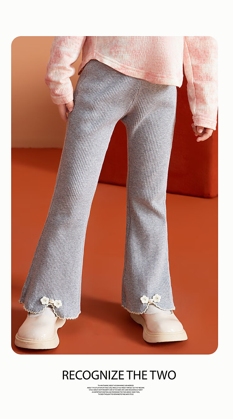 ASK JUNIOR Girls' Pants, Autumn 2026 Knitted Trousers, Floral Decoration Casual Pants, Baby Sweatpants, Beige, Size 110 3
