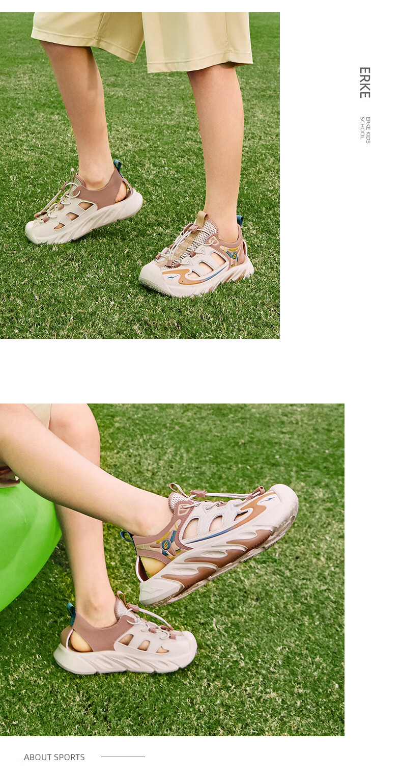 ERKE Kids Drawstring Sandals Boys and Girls Breathable Summer Beach Shoes Pure Pink/Lotus Color Size 34 21