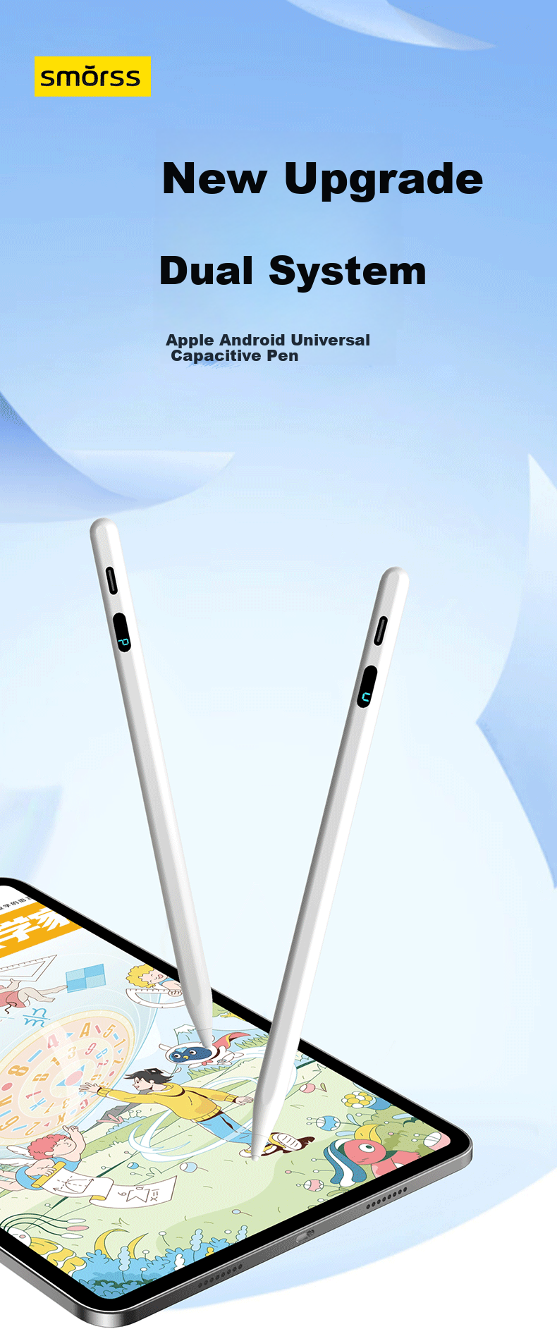 Smorss [New Upgraded Dual System] Universal Capacitive Stylus Compatible with Apple, Huawei, Honor, Xiaomi, Android Phones And IPad Tablets Universal Drawing Anti-Mistouch Touchscreen Writing Pe 1