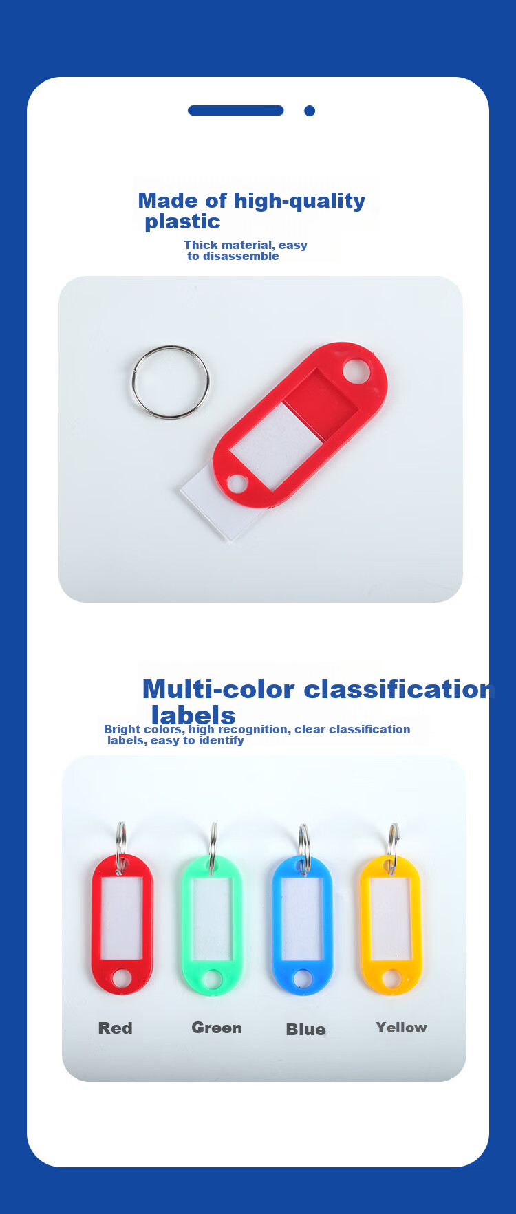 TANGO Key Tags, Colorful Single-Sided Double-Hole, 50 Pieces Per Tube in Four Colors, PET Tube Packaging, Label Tags for Hotels And Landlords, Customizable Classification Labels, Easy-To Key Tags 1