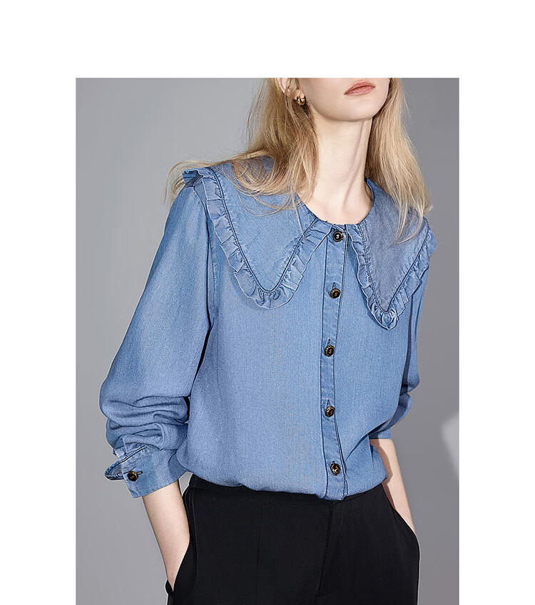 Dme Denim Shirt, Spring And Autumn Turndown Collar Long-Sleeve Shirt, Women's Top 5