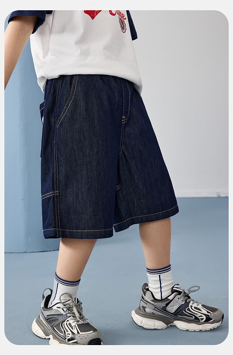 ASK JUNIOR Boys' Summer Thin Denim Shorts, Solid Color Sports Running Pants for Older Children, Blue, Size 120 3