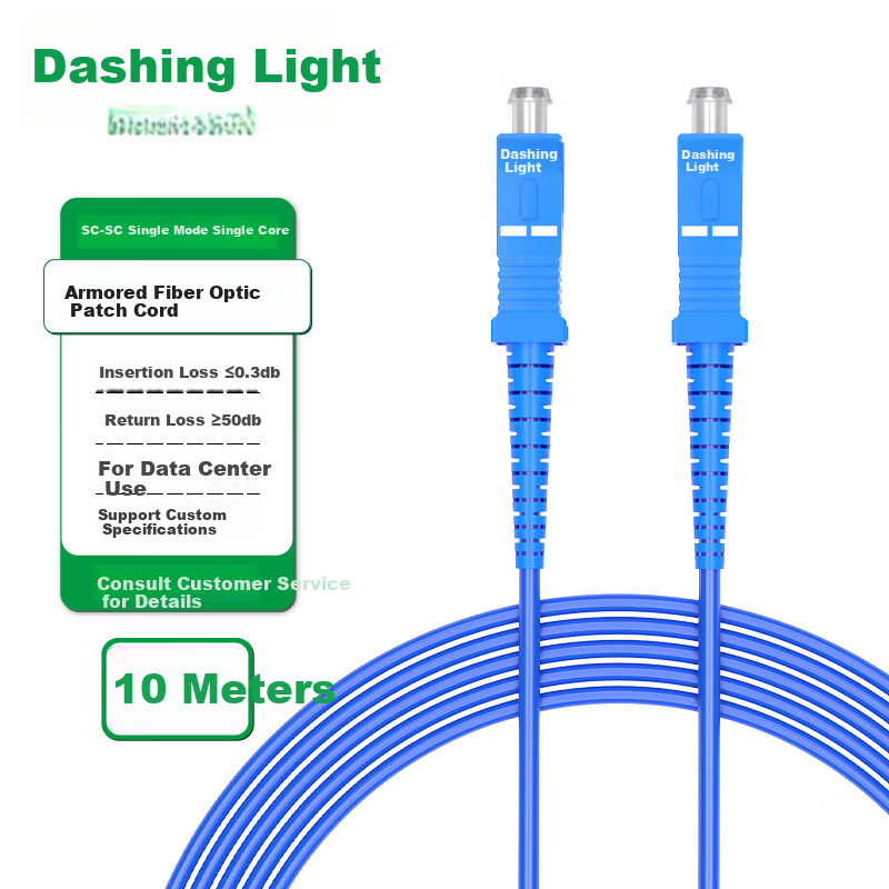 Dashengguang Telecom-Grade Armored Fiber Optic Patch Cable, 10 Meters SC-SC Single-Mode Single-Core, Tensile And Compression Resistant, Rodent Bite Resistant, Low Smoke Zero Halogen Eco-Friendly Pigtail Connection Cable, DSG-1KSUSU10S