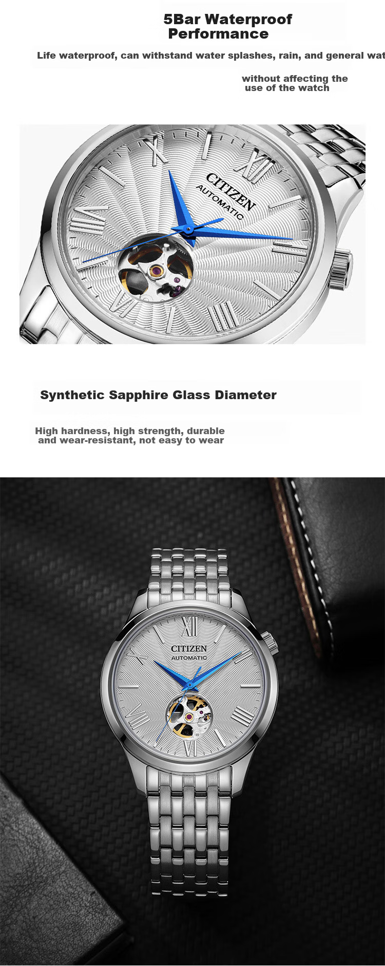 CITIZEN Watch for Men, Japanese And Korean Style, Automatic Mechanical Movement, Rose Gold Steel Band, Student Gift for Boyfriend, NH9136-88A 8