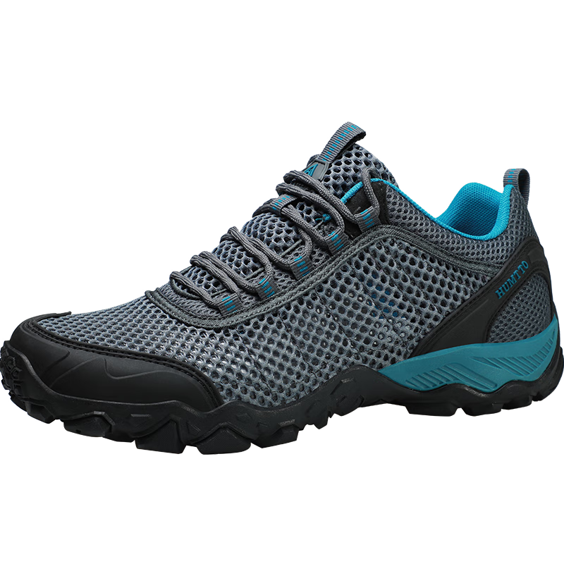 HUMTTO Mesh Hiking Shoes, Non-Slip And Wear-Resistant, Men's Outdoor Climbing Shoes, Breathable Casual Men's Shoes, Gray-Blue, Size 43