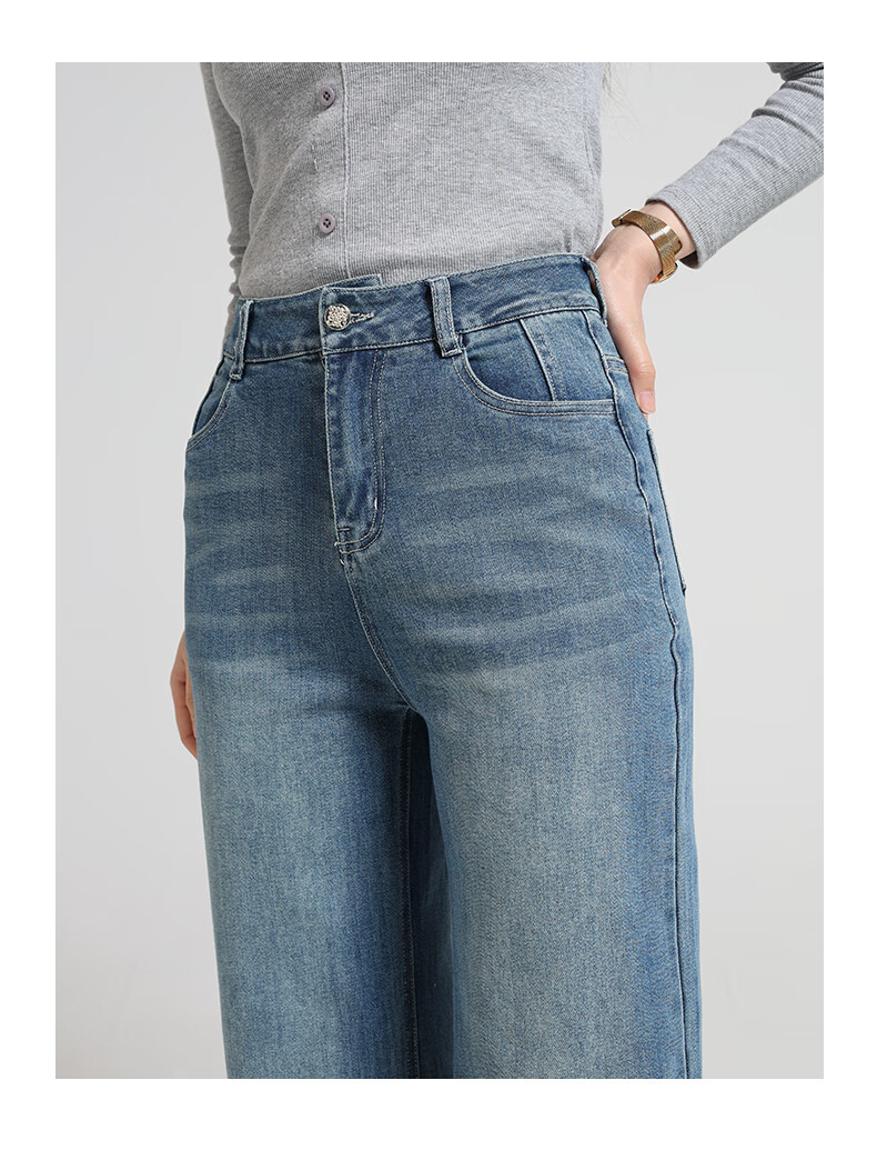 Meishi Women's Denim Jeans 2026 Spring High Waist Slim Fit Straight Loose Cigarette Pants Blue 28 2