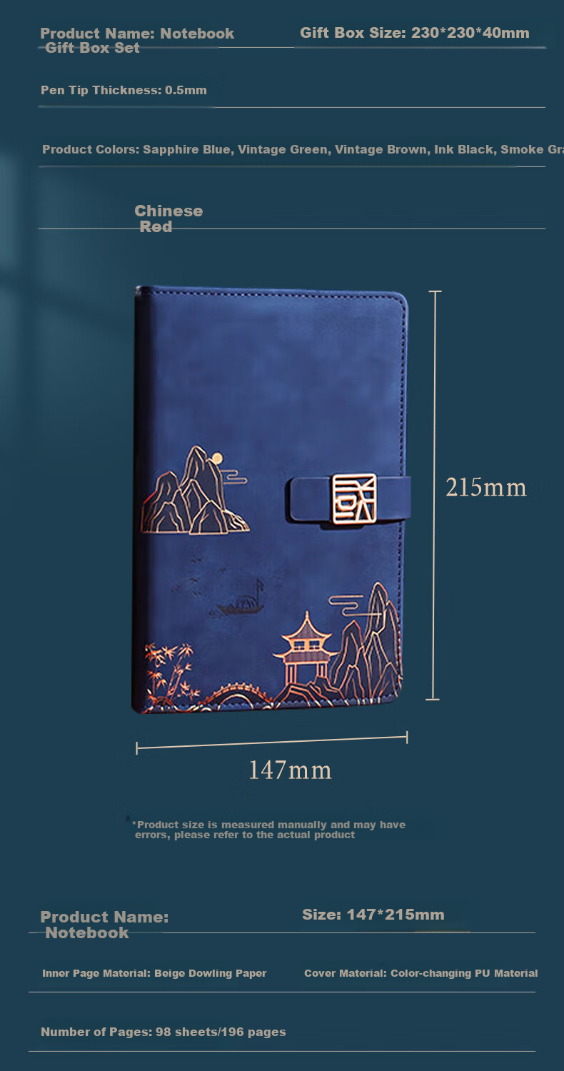 Youxueku Notebook Gift Box Set, National Trend Business Notebook with Pen, Annual Meeting Gift, Smoke Gray Two-Piece Set, Customization Available, Mid-Autumn Festival Gift 8