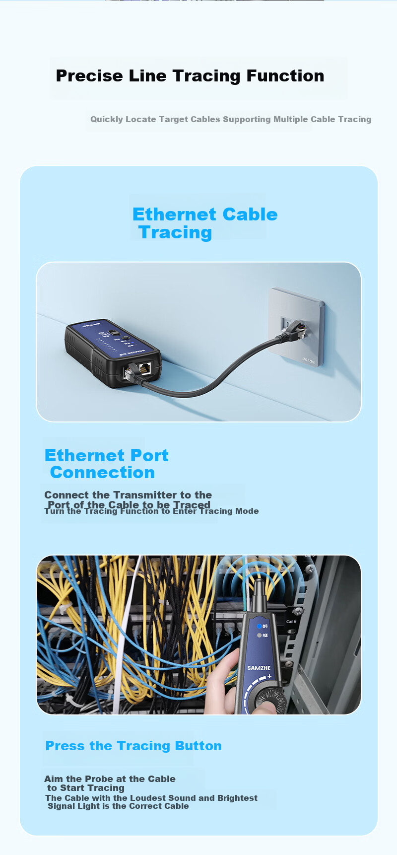 SAMZHE Network Cable Tester, Multifunctional Network/phone Line Tester, Intelligent Detection Instrument for Network RJ45 Connectors And Telephone Lines for Engineering/home Use, Red, XCS-03 2