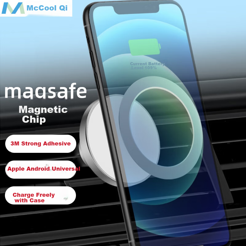 MAIKUQI Metal Magnetic Strip MagSafe Magnetic Adhesive Ultra-Thin Magnetic Sticker Car Mount Ring Magnetic Strip Universal for Apple 13/12 Android - Silver [2 Pieces]