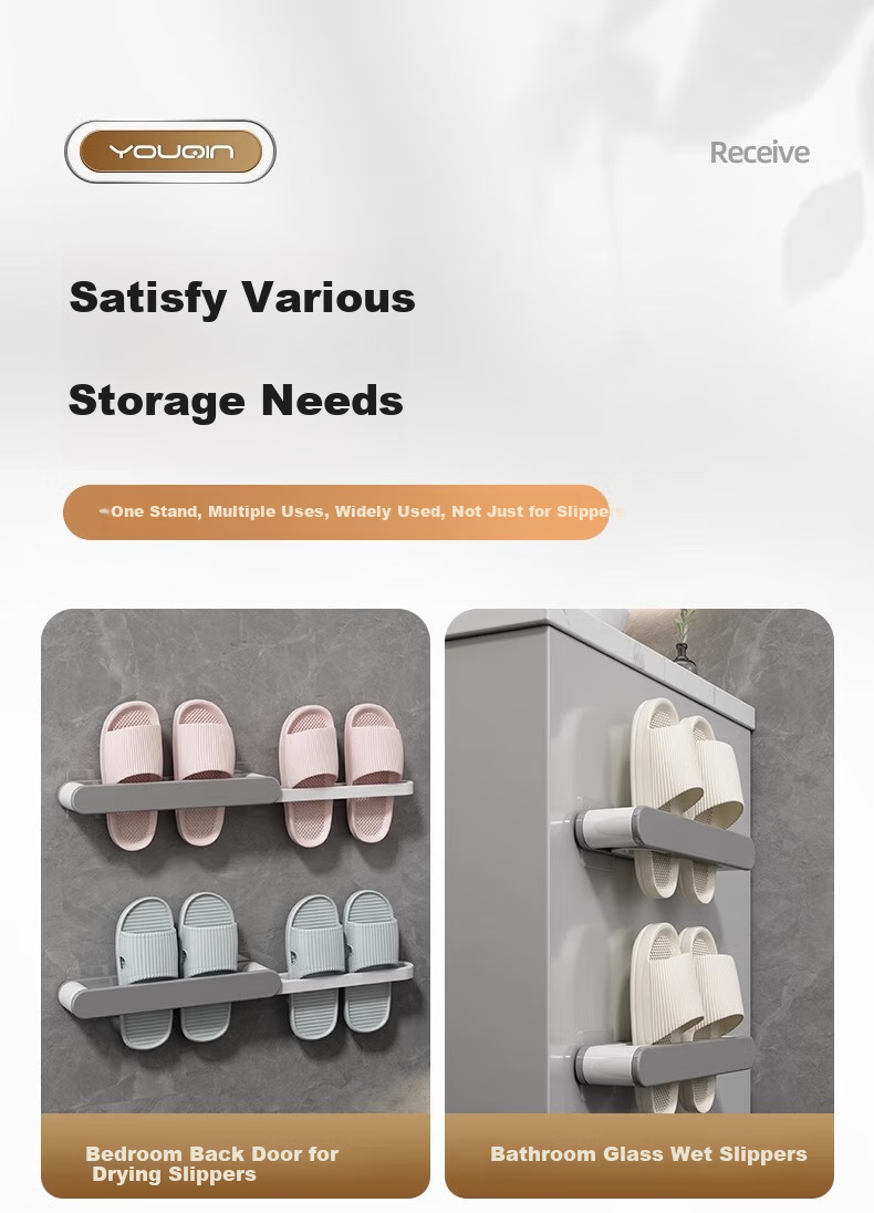 YOUQIN Bathroom Slipper Rack, No Drilling Required, Shoe Storage Organizer, Bathroom Storage Shelf, Door-Back Hanging Rack, Wall-Mounted Water-Draining Shoe Rack 18