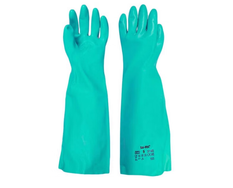 Ansell Chemical Protective Gloves, Acid And Alkali Resistant, Corrosion Resistant, Extended And Thickened Nitrile Rubber, Non-Slip, Durable Protective Work Gloves, 37-185 (1 Pair), 9/L 3