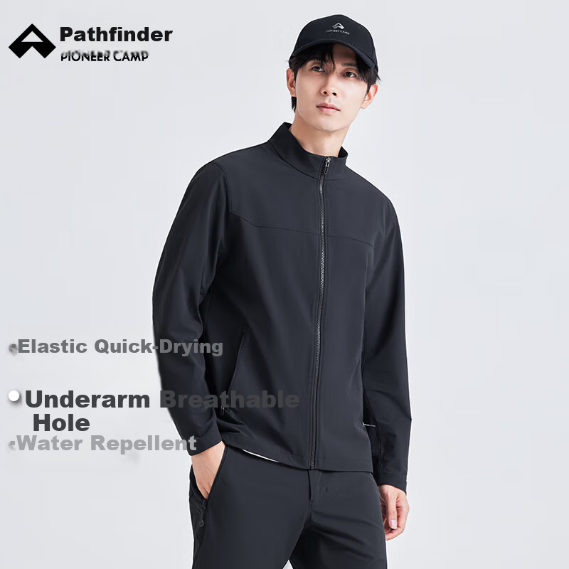 Pioneer Camp Men's Soft Shell Jacket with Stand Collar, Windproof And Breathable Hiking Coat for Spring And Summer, Lightweight Outdoor Sports Trekking Mountaineering Outerwear