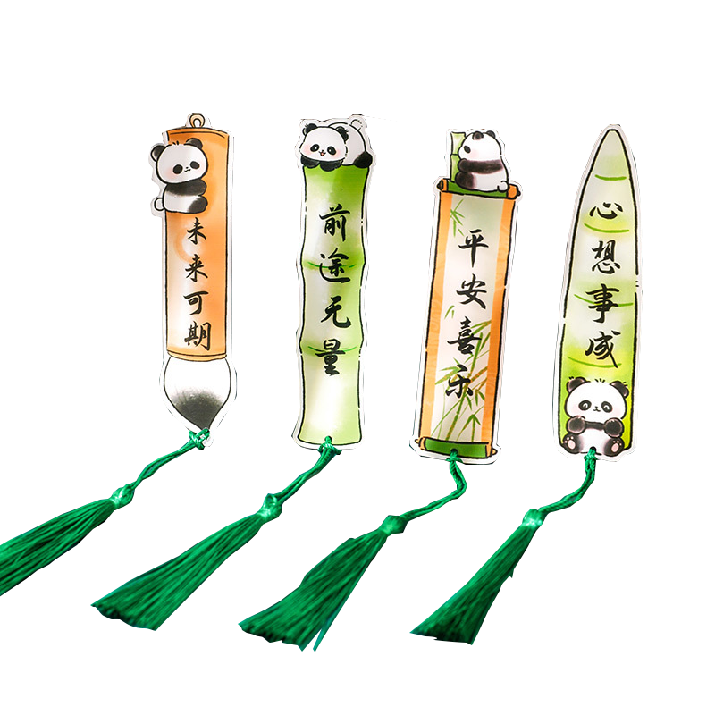Shiluode Cute Panda Tassel Bookmark Kindergarten Graduation Gift Student Stationery Exam Small Prize Acrylic Inspirational Text Page Marker Set of 4