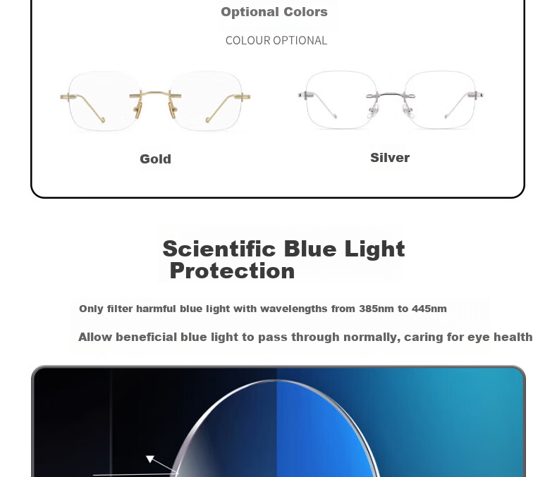 LOVECRAFT Frameless Silver Glasses for Women, Nearsighted Glasses, Square Gold Wire Small Frame, Simple Non-Frame Glasses for Women, Blue Light Blocking 3