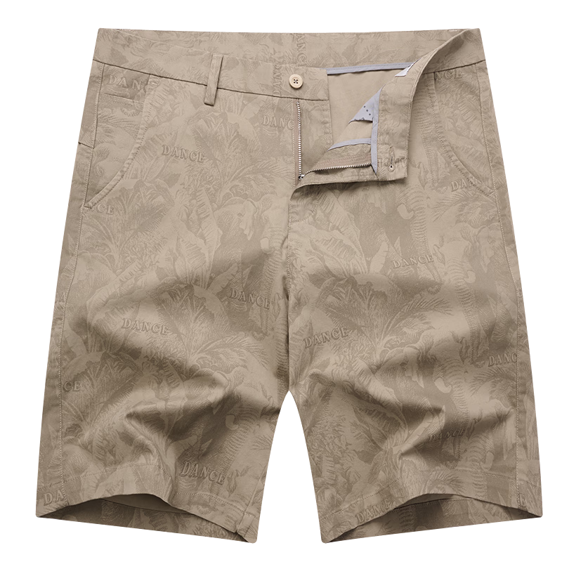 DANCING WOLVES [Comfortable Cotton Spandex] Summer Versatile Trendy All-Over Letter Print Breathable Men's Casual Shorts, 701 Khaki, Size 35