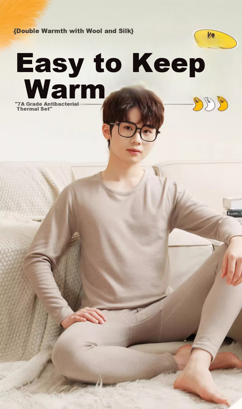 LangSha Autumn Underwear Set for Teenage Boys, German Wool And Silk Thermal Underwear, Base Layer for Older Boys 1