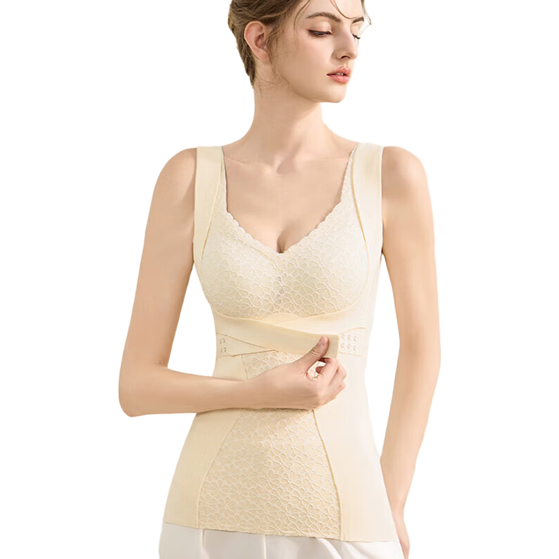 MiiOW Women's Shaping Adjustable Size Hook-and-Eye Infrared Heating Base Layer Top Champagne 2XL
