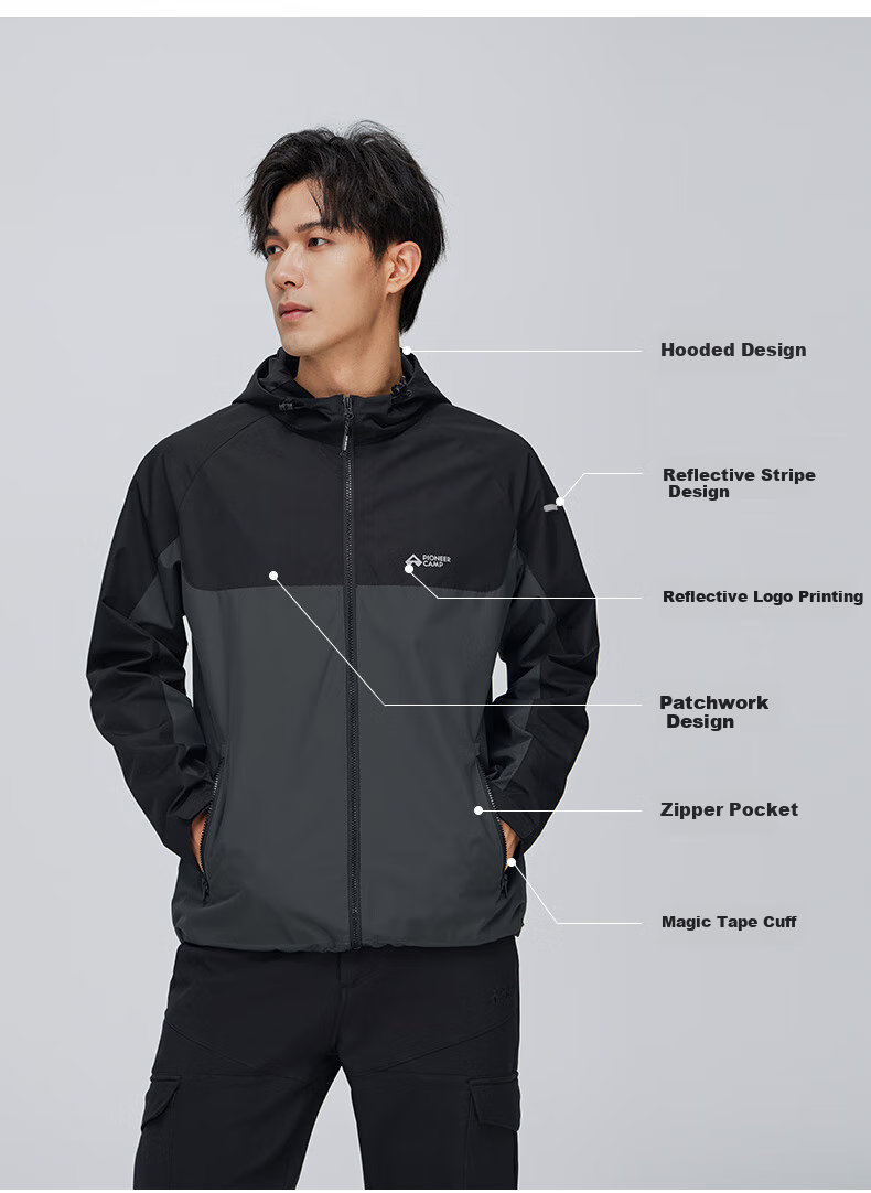Pioneer Camp Men's Casual Jacket, Spring And Autumn Loose Hooded Top, Outdoor Sports Coat, Hiking Clothing, Black, L 4