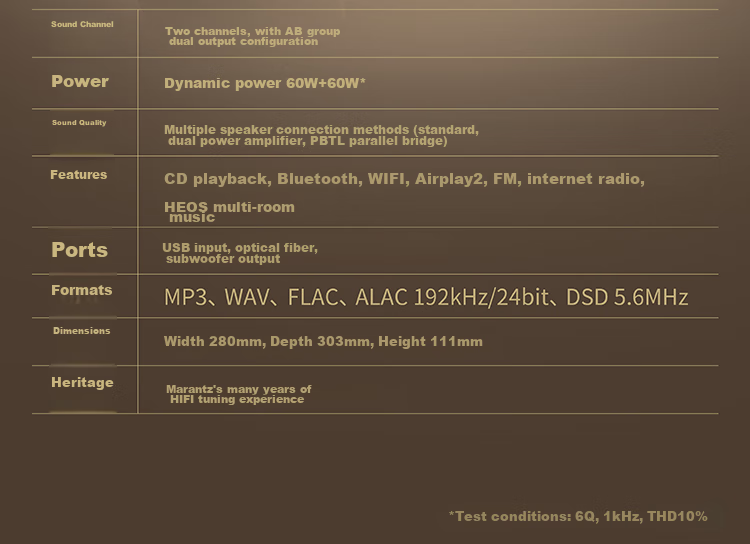 MARANTZ M-CR612 Speaker, HiFi Audiophile CD Player Two-In HEOS Lossless Music Streaming Wi-Fi/Bluetooth/Qplay/AirPlay2, Gold 5