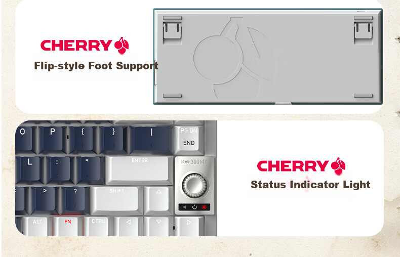 CHERRY KW300MX TKL Mechanical Keyboard, 81 Keys, New Vintage, Wireless Hot-Swappable, Compatible with MACMINI, for Gaming And Office Use, Navy Blue/gray, Brown Switches 17