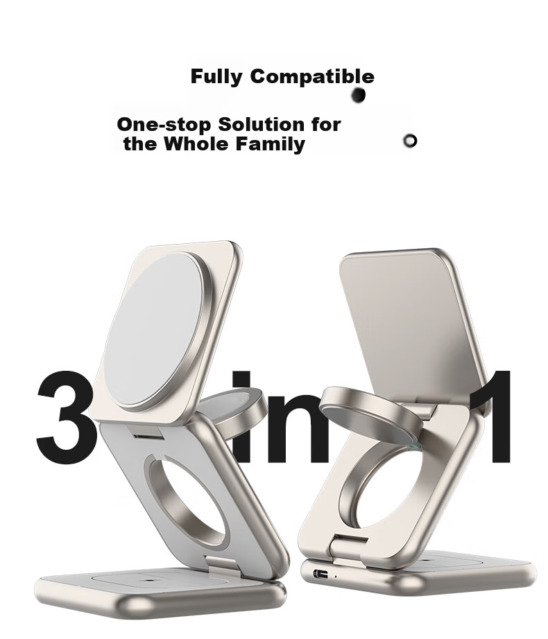 Jingshan Foldable Three-In Wireless Charger, 15W MagSafe Magnetic Stand, Portable Travel, for Apple IPhone, Earphones, IWatch, AirPods, Fast Charging Statio 4