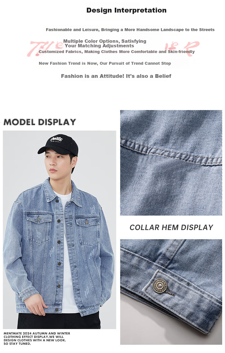 Jeanswest Denim Jacket for Men, 2026 Autumn Season, Trendy Label Loose Versatile Clothing, Blue XL 2