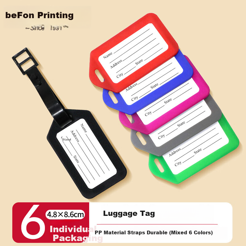 Befon Luggage Tags, Suitcase Identification Tags, Hanging Tags, Carry-On Tags, Name Tags, Key Tags, Trolley Case Tags, Anti-Loss Luggage Accessories, Dark Colors, 6-Pack, 2092